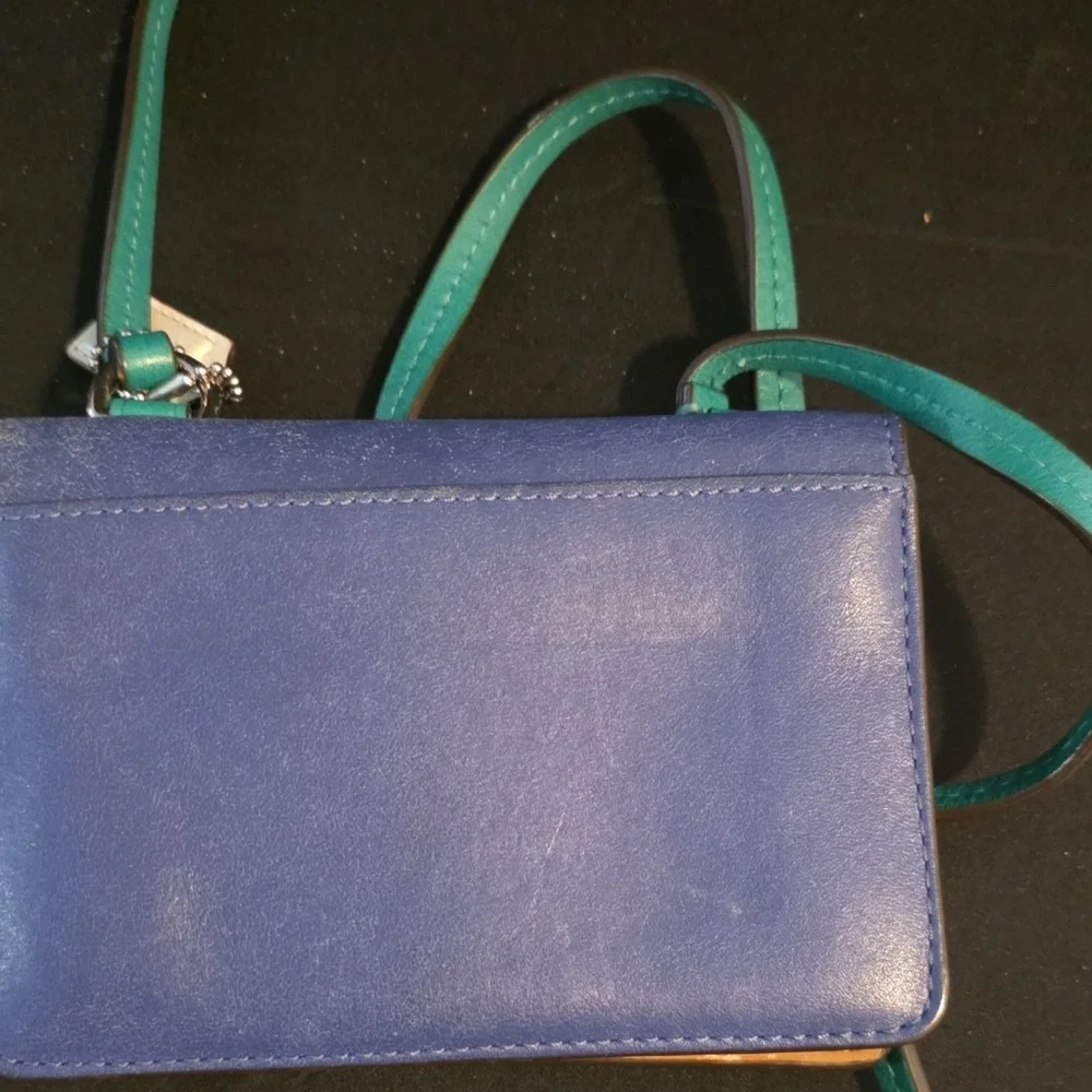 Coach Crossbody Wallet Solid Blue Beige Green Women's Zipper Credit Card Folding